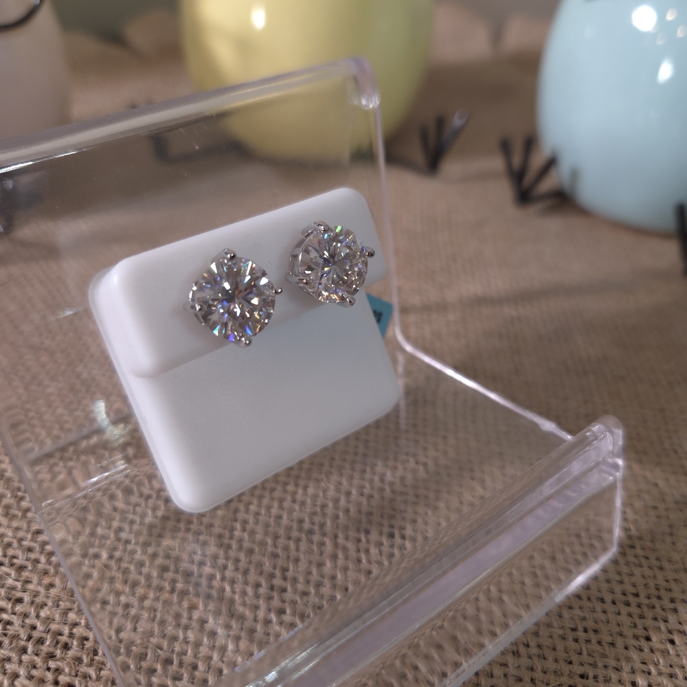 NWT 925 Sterling Silver 8.0 CTW Moissanite Round Earrings - Picture 2 of 11